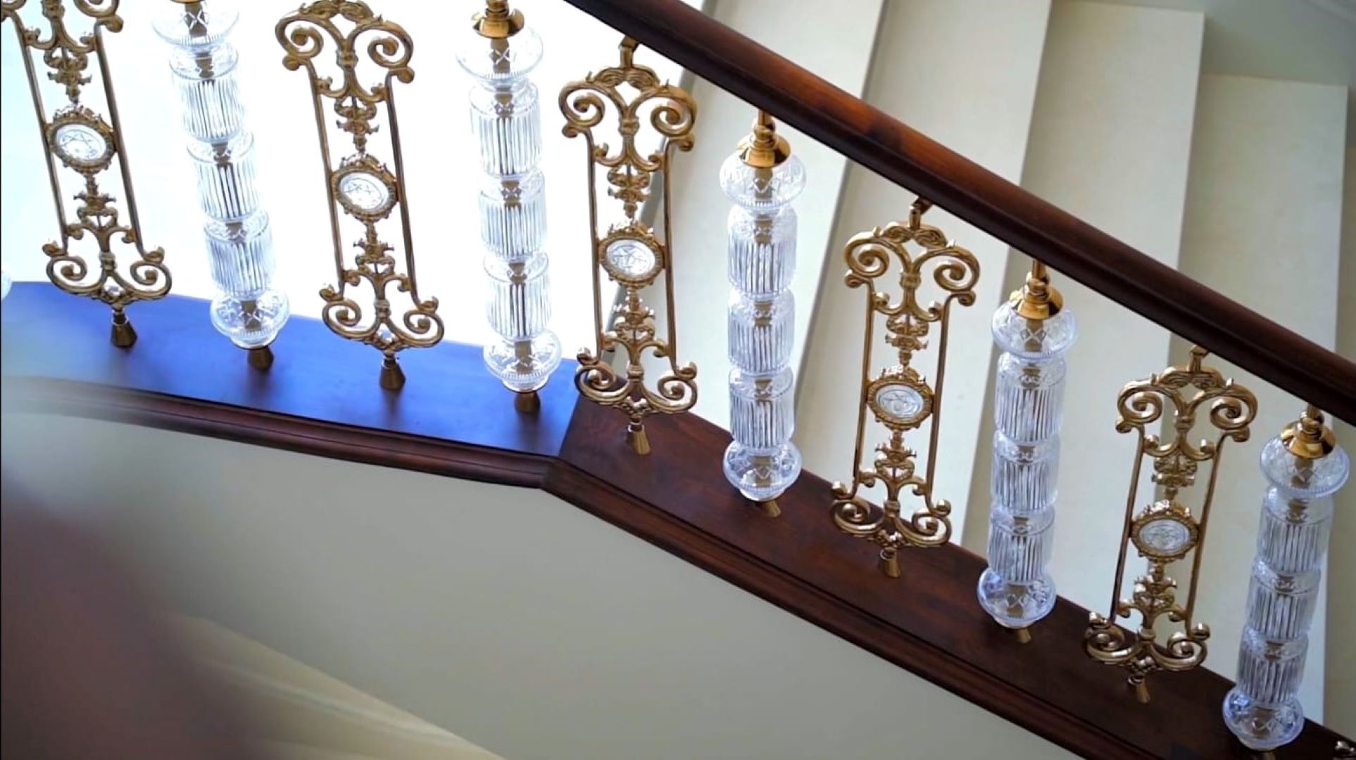 crystal  and brass stair railing